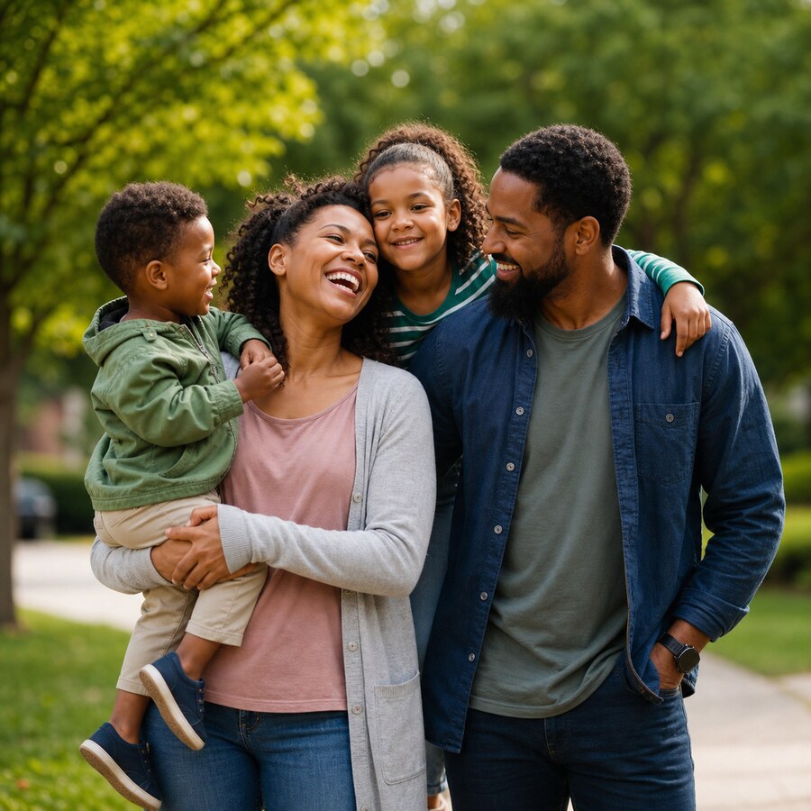 Family sharing a warm moment outdoors